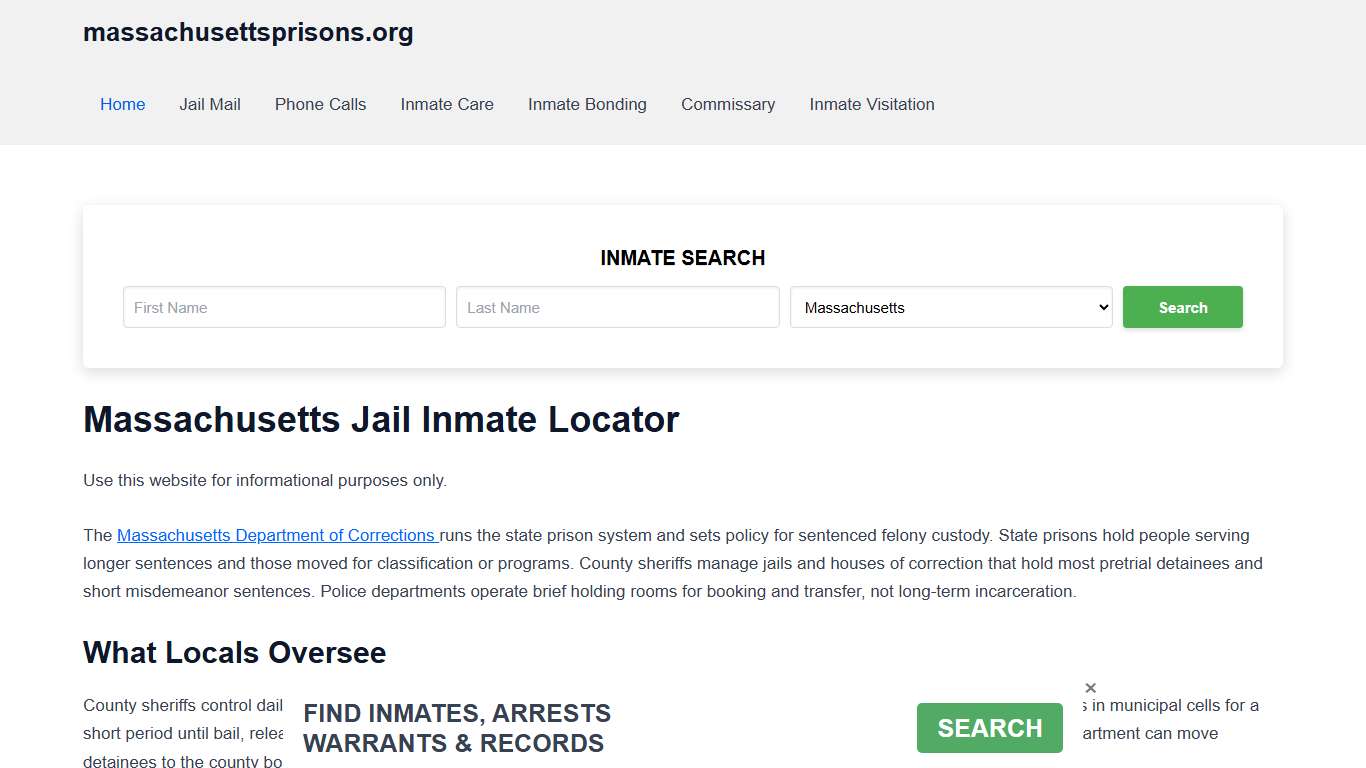 Massachusetts Jail Inmate Search - MA DOC Prison Locator